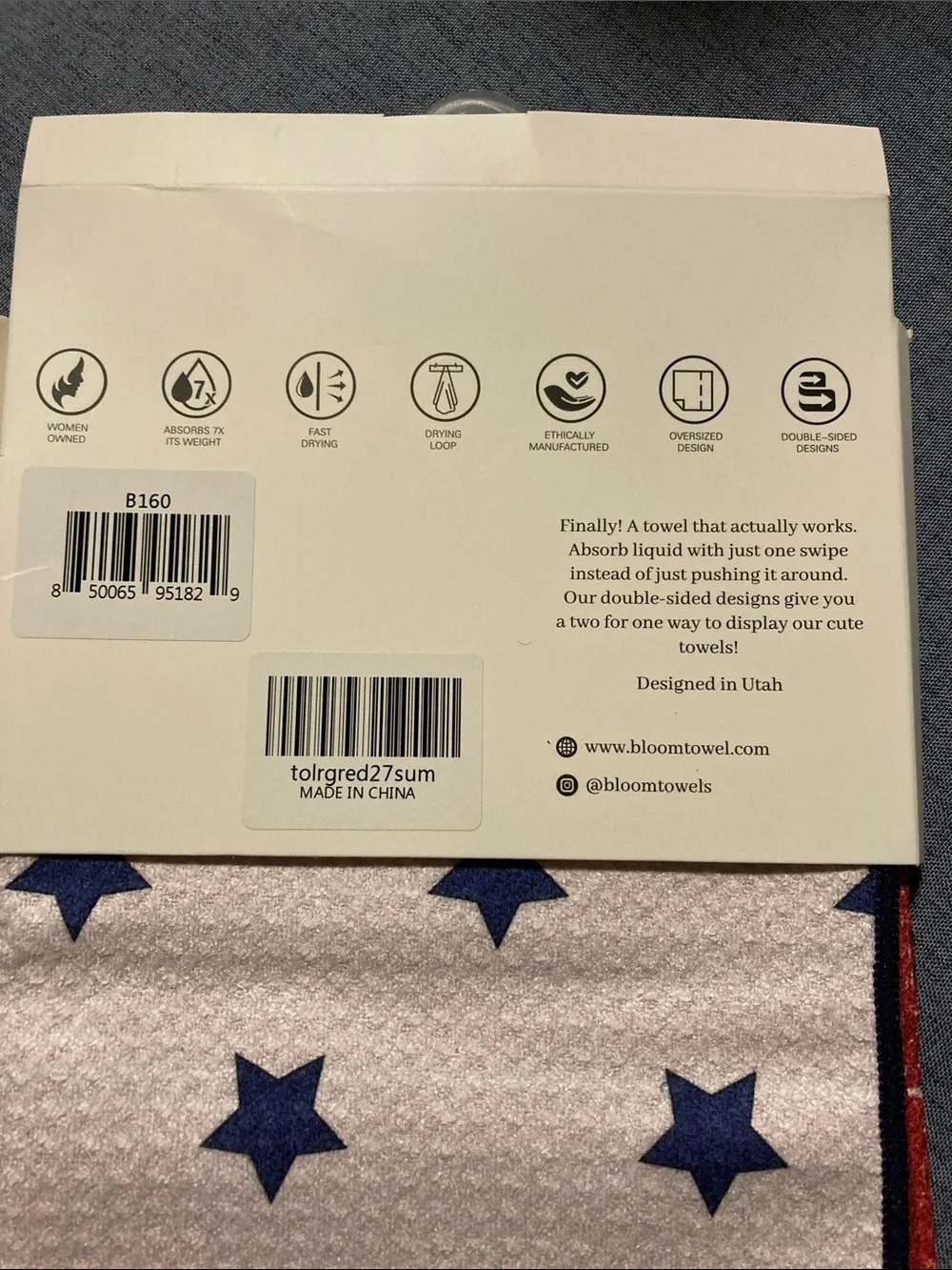 bloom Red, Navy & White Star and Stripe Double-Sided Dish Towel